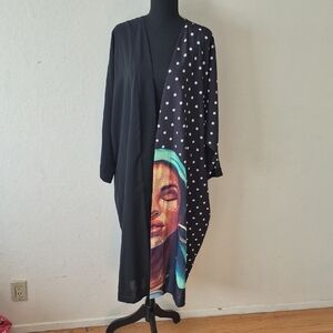 PiyanoBlack and Polka Dot Artistic Kimono Duster Sz 3 w Pockets  Exc Condition